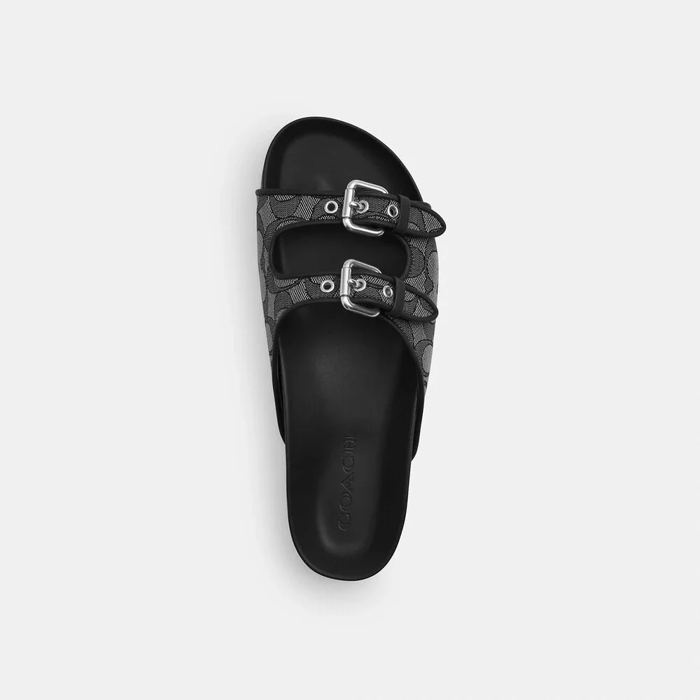 Coach Outlet Two Band Buckle Sandal In Signature Jacquard